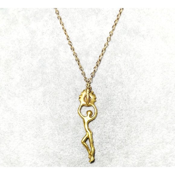 Vintage Sun Dancer Pendant Necklace with Sunstone Crystal 18" Gold Tone Chain - Picture 3 of 6